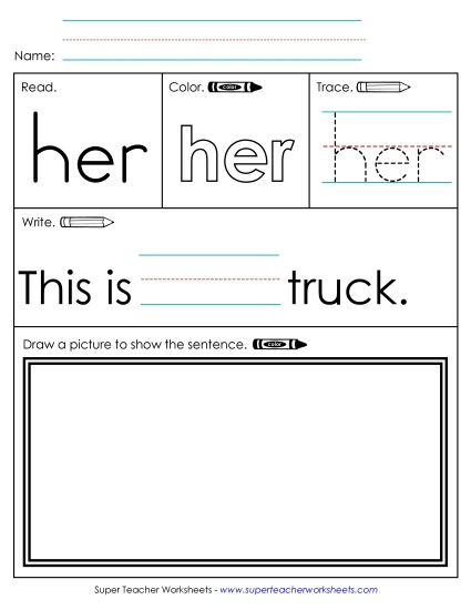 Individual Sight Words - Her (Sight Word) (Printable PDF Worksheet)