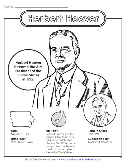 President Fact Sheets - Herbert Hoover Fact Sheet (Printable PDF Worksheet)