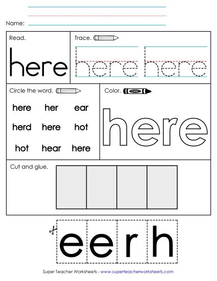 Individual Sight Words - Here (Sight Word) (Printable PDF Worksheet)