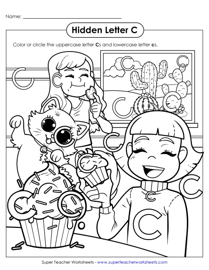 Letter Recognition - Hidden Letter C (Printable PDF Worksheet)