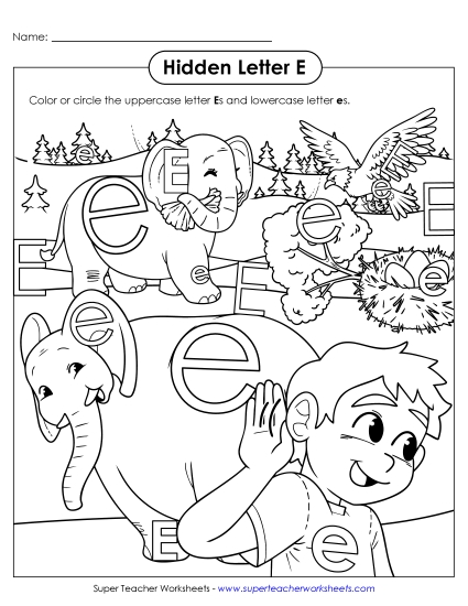Letter Recognition - Hidden Letter E (Printable PDF Worksheet)