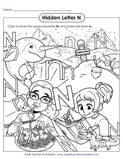 Letter Recognition - Hidden Letter N (Printable PDF Worksheet)