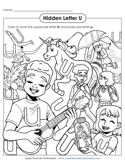 Letter Recognition - Hidden Letter U (Printable PDF Worksheet)