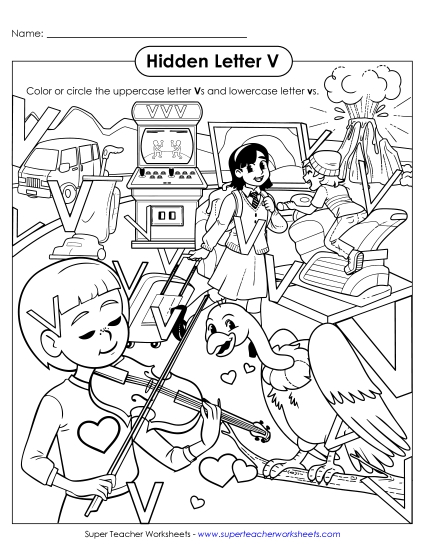 Letter Recognition - Hidden Letter V (Printable PDF Worksheet)