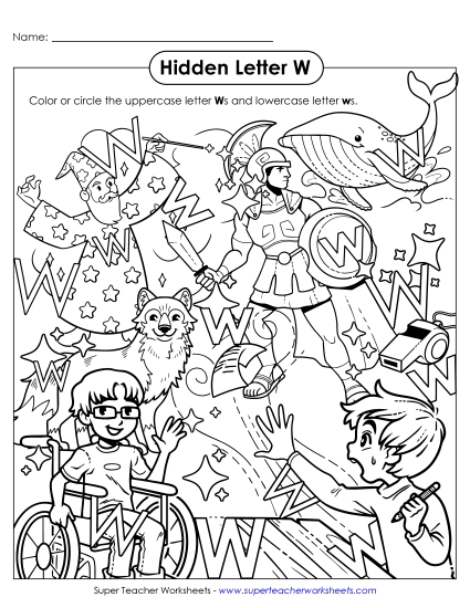 Letter Recognition - Hidden Letter W (Printable PDF Worksheet)
