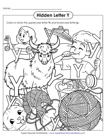Letter Recognition - Hidden Letter Y (Printable PDF Worksheet)