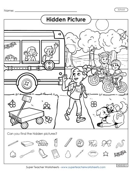 Back-to-School Puzzles - Hidden Picture: School (Printable PDF Worksheet)