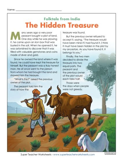Fiction Stories - Hidden Treasure (Printable PDF Worksheet)