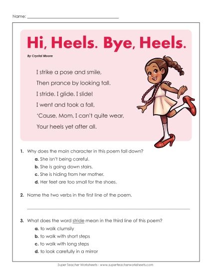 Short Passages - High Heels (Short Poem) (Printable PDF Worksheet)