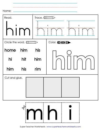 Individual Sight Words - Him (Sight Word) (Printable PDF Worksheet)