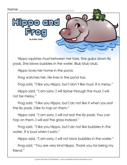 Hippo and Frog (Printable PDF Worksheet)