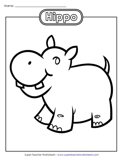 Zoo Activities - Hippo Coloring Page (Printable PDF Worksheet)