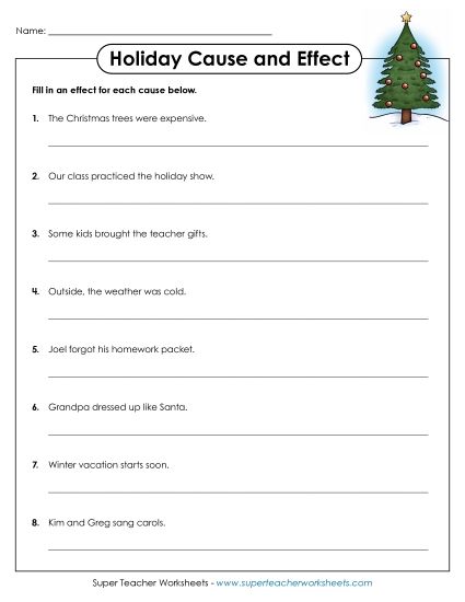 Holiday Cause & Effect 2 (Printable PDF Worksheet)