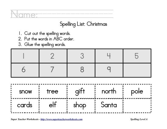 List A: Christmas - Holiday List - Christmas: ABC Order (Printable PDF Worksheet)