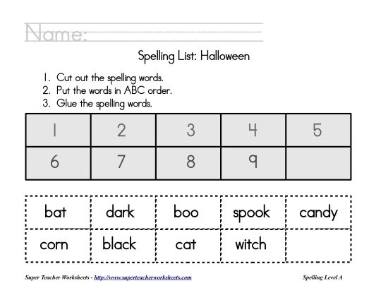 List A: Halloween - Holiday List - Halloween: ABC Order (Printable PDF Worksheet)