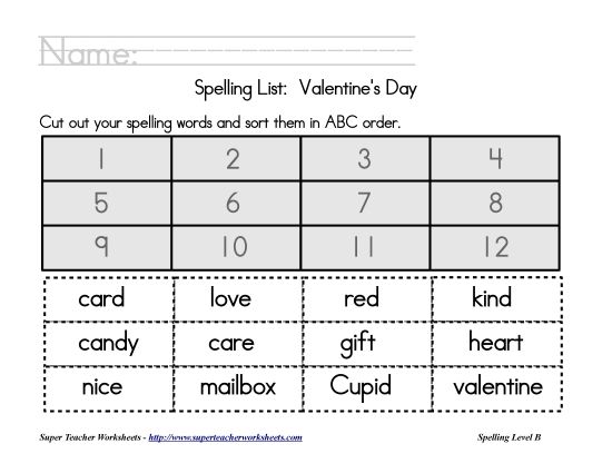 List B: Christmas - Holiday List - Valentine's Day: ABC Order (Printable PDF Worksheet)