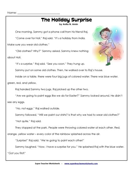 Fiction - Holiday Surprise (Printable PDF Worksheet)