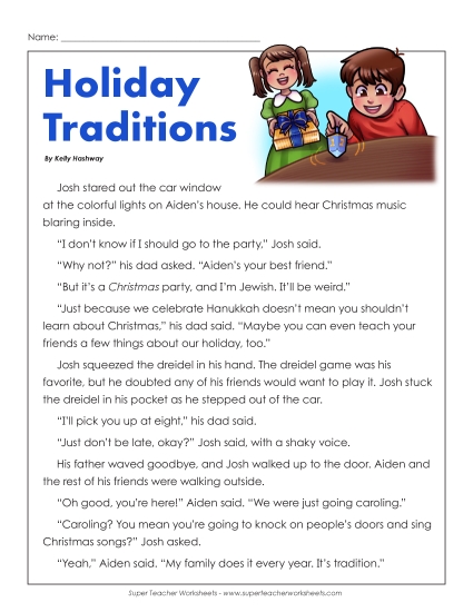 Reading & Writing - Holiday Traditions (Fiction Story) (Printable PDF Worksheet)