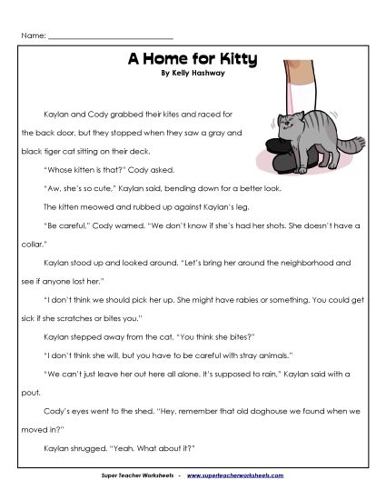 Fiction Stories - Home for Kitty (Printable PDF Worksheet)