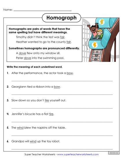 Homograph Worksheets - Homograph Sentences (Printable PDF Worksheet)