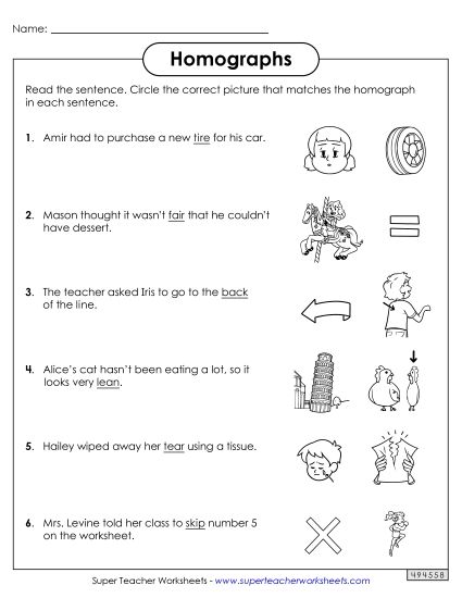 Homograph Worksheets - Homographs: Circle the Picture Worksheet 2 (Printable PDF Worksheet)