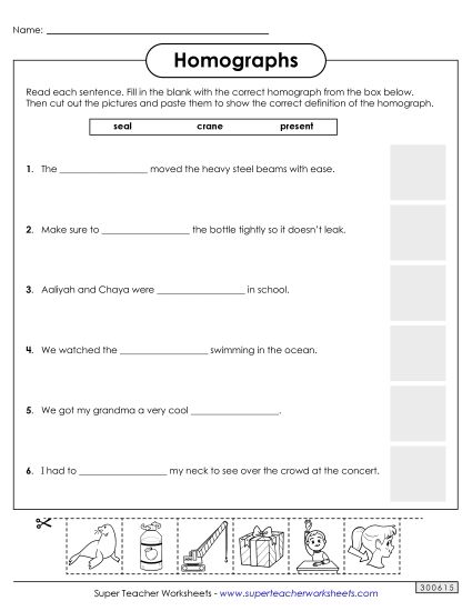 Cut-and-Glue Activities - Homographs: Cut and Glue Worksheet 2 (Printable PDF Worksheet)