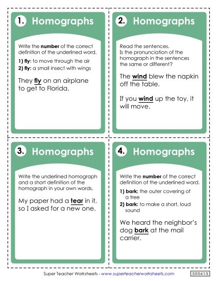 ELA - Homographs (Printable PDF Worksheet)