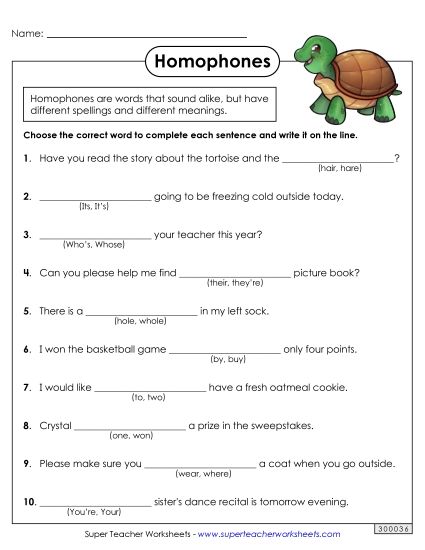 Mixed Homophones - Homophones 1 (Printable PDF Worksheet)