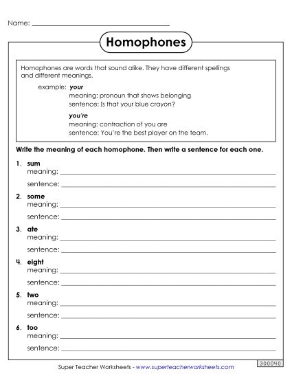Mixed Homophones - Homophones 3 (Printable PDF Worksheet)