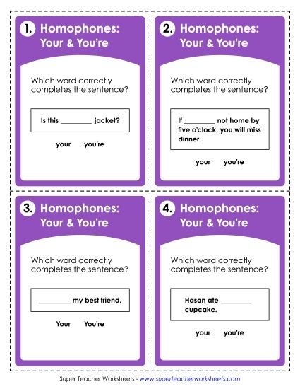 ELA - Homophones: Your & You're (Printable PDF Worksheet)