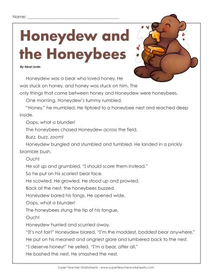 Fiction Stories - Honeydew and the Honeybees (Fiction) (Printable PDF Worksheet)
