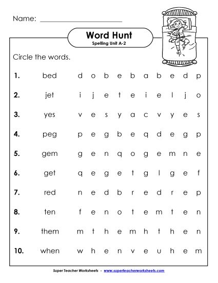 Worksheets - Horizontal Word Hunt (A-2) (Printable PDF Worksheet)