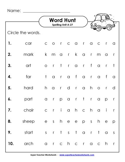 Worksheets - Horizontal Word Hunt (A-27) (Printable PDF Worksheet)