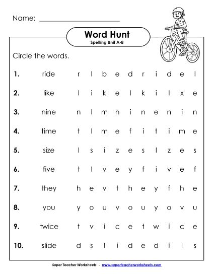 Worksheets - Horizontal Word Hunt (A-8) (Printable PDF Worksheet)