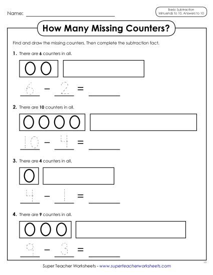 Concept Worksheets - How Many Missing Counters? (Printable PDF Worksheet)