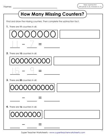 Concept Worksheets - How Many Missing Counters? (Printable PDF Worksheet)
