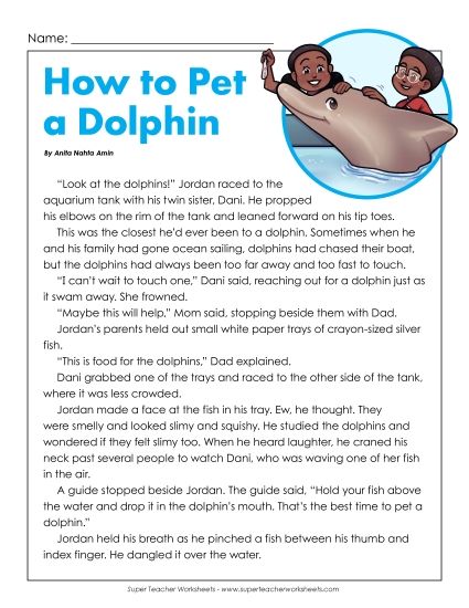 Fiction Stories - How to Pet a Dolphin (Fiction) (Printable PDF Worksheet)