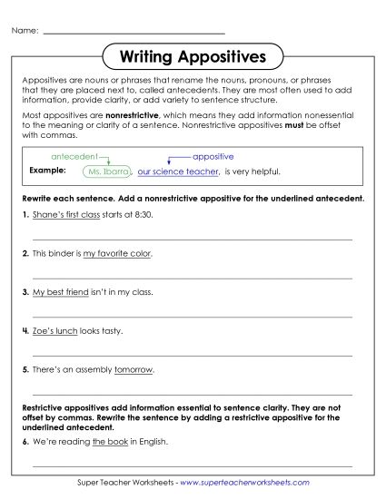 Worksheets - How to Write Appositives (Printable PDF Worksheet)