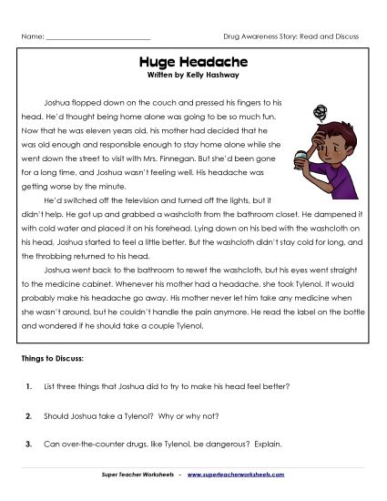 Read and Discuss Stories - Huge Headache (Printable PDF Worksheet)