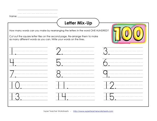 Activities & Worksheets - Hundred Days Letter Mix (Primary) (Printable PDF Worksheet)