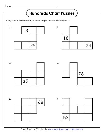 Hundreds Chart Puzzles - Hundreds Chart Puzzle 1 (Printable PDF Worksheet)