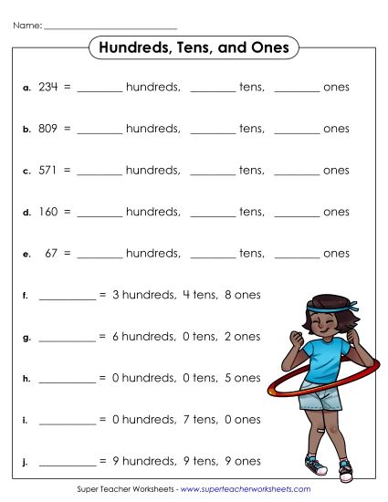Place Value - Hundreds, Tens and Ones (Printable PDF Worksheet)