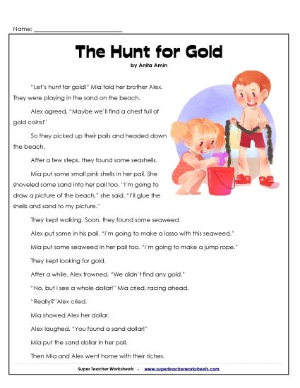 Fiction - Hunt for Gold (Printable PDF Worksheet)
