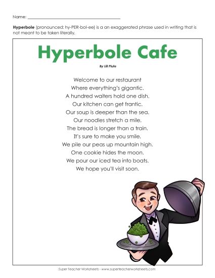Hyperbole Cafe (Poetry) (Printable PDF Worksheet)