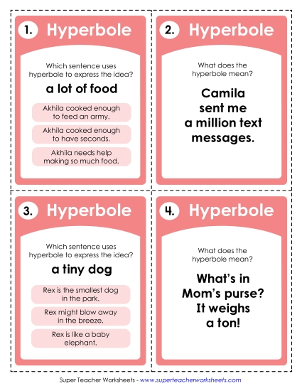 Hyperbole Task Cards (Printable PDF Worksheet)