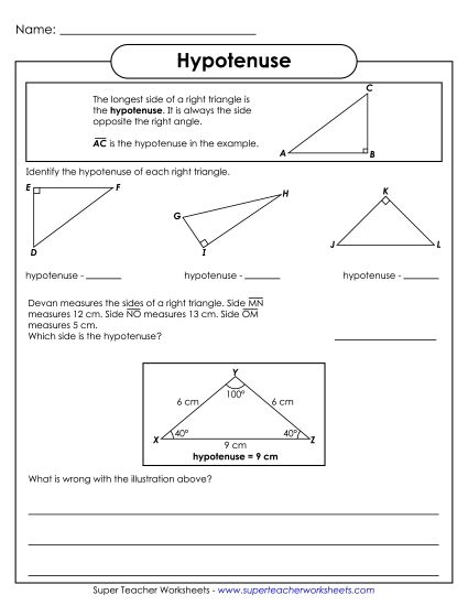 Level: Basic - Hypotenuse (Printable PDF Worksheet)