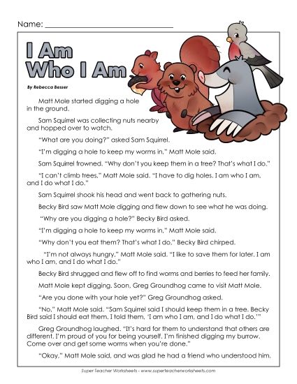 Fiction - I Am Who I Am (Fable) (Printable PDF Worksheet)