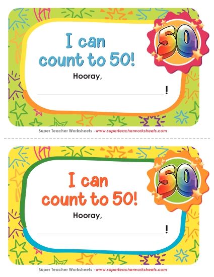 Pre-K and K Math Awards - I can count to 50! (Printable PDF Worksheet)
