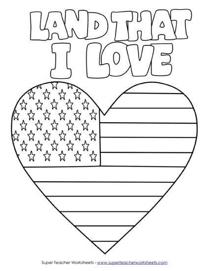 Coloring Pages - I Love America! (Printable PDF Worksheet)