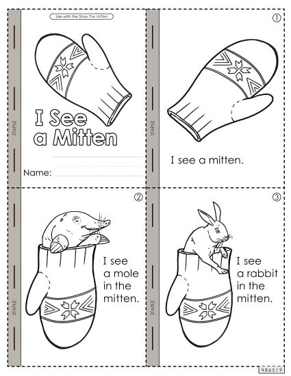 Cut-and-Glue Activities - I See a Mitten Mini-Book (Printable PDF Worksheet)